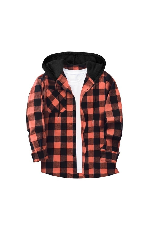 Men's Hoodies Casual Button Down Plaid Shirts Long Sleeve Stylish Comfortable Jackets with Pocket for Daily Casual
