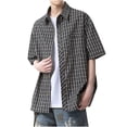 thumbnail image 1 of YSUEJPF Men's Plaid Button Down Shirts Big & Tall Short Sleeve Business Casual Dress Summer Shirts with Pocket, 1 of 6