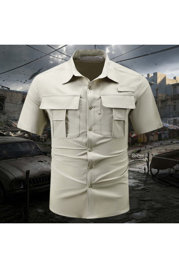 Men's Short Sleeve Shirts, UPF 50+ Ripstop Military Work Shirts, Breathable Button Down Outdoor Hiking Shirt