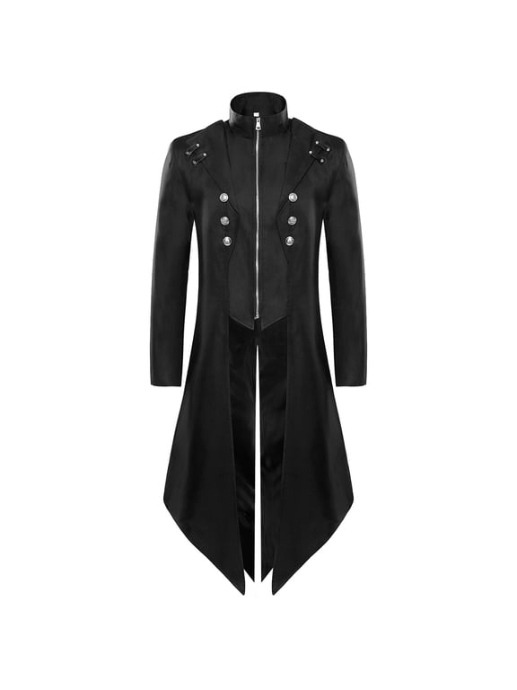Men's Trench Coat Casual Gothic Long Zip Up Tailcoat Mock Neck Unique Renaissance Vintage Jacket Costume