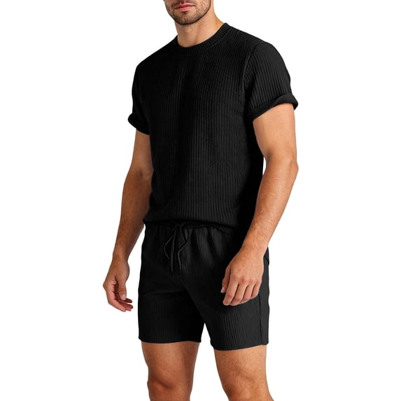 YSUEJPF Mens 2 Piece Outfits Summer Short Sets Textured Short Sleeve Shirts & Shorts Lightweight Workout Sets Casual Sweat Suits