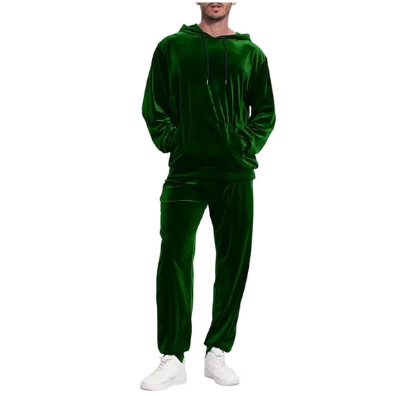 YSUEJPF Mens 2 Piece Velour Tracksuit Long Sleeve Drawstring Hooded Tops & Comfort Soft Bottoms Athletic Workout Set