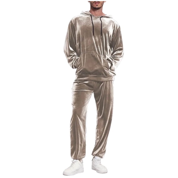 YSUEJPF Mens 2 Piece Velour Tracksuit Long Sleeve Drawstring Hooded Tops & Comfort Soft Bottoms Athletic Workout Set