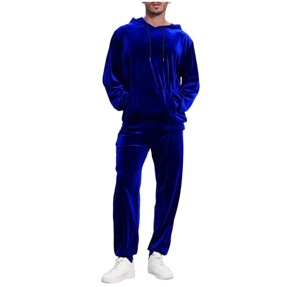 YSUEJPF Mens 2 Piece Velour Tracksuit Long Sleeve Drawstring Hooded Tops & Comfort Soft Bottoms Athletic Workout Set
