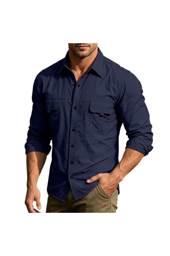 Mens Athletic Shirts Quick Dry Moisture Wicking Hiking Shirts Button Down Breathable Stretchy Ripstop Trucker Utility‌ Shirts