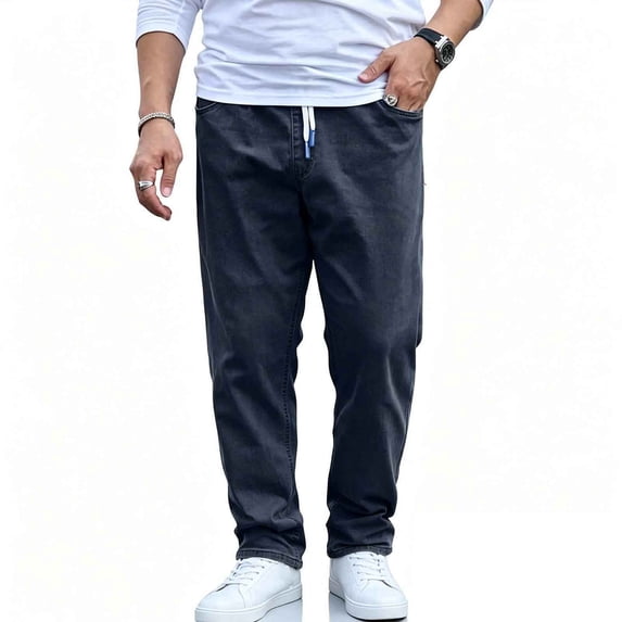 YSUEJPF Mens Big & Tall Denim Pants Drawstring Elastic Waist Stretchy Jeans Casual Fall Denim Jeans with Pocket