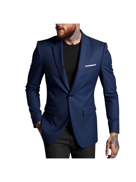 Mens Blazer Classic Plain Single Breasted One Button Suit Jacket Loose Fit Business Casual Blazer for Wedding Work