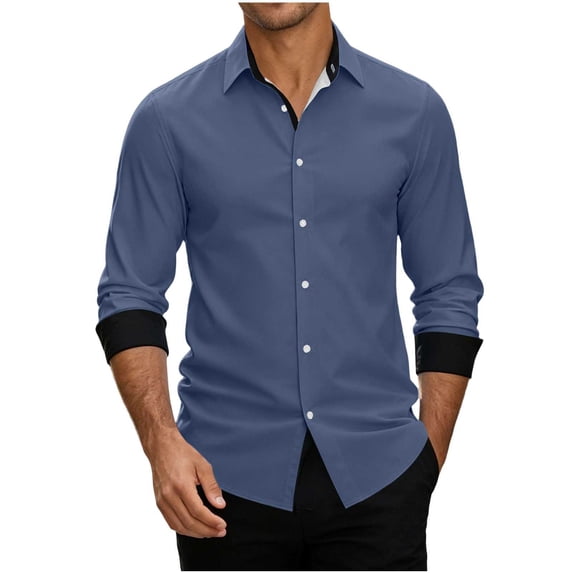 YSUEJPF Mens Dress Shirts Business Casual Button Up Shirts Color Block Long Sleeve Collared Workwear with Pockets