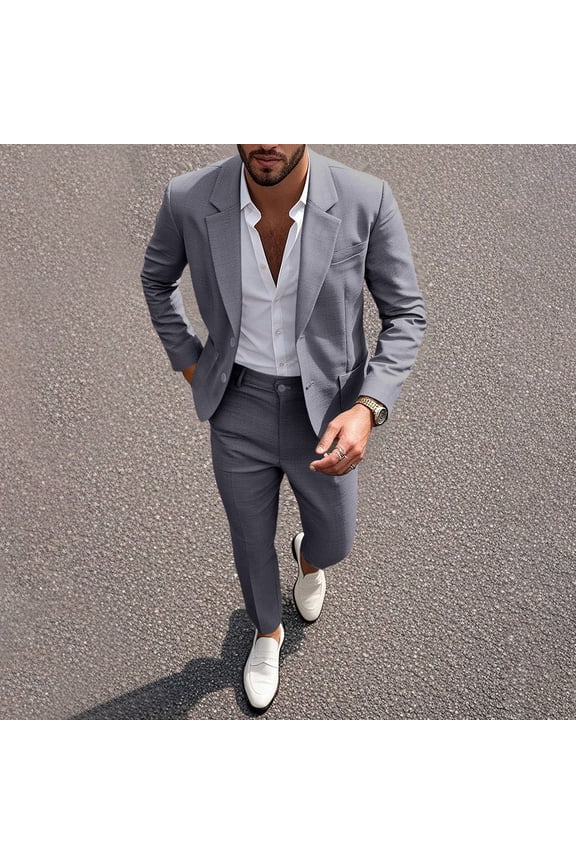 Mens Dressy Casual 2 Piece Suit Set Regular Fit Blazer Jacket and Pants for Wedding Business Party