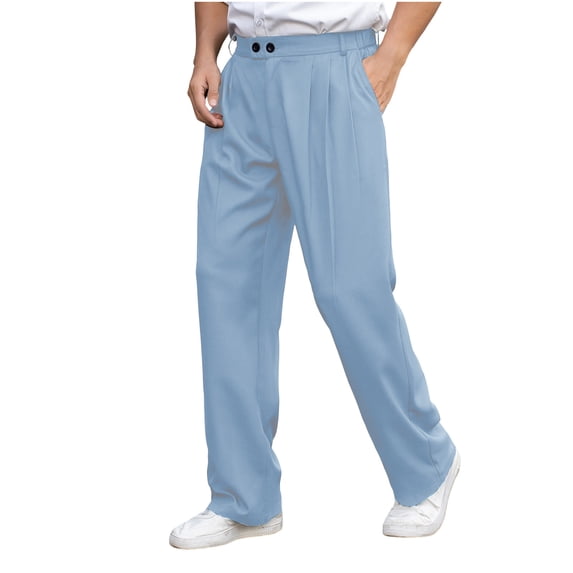YSUEJPF Mens Golf Pants Pleated Button Wide Leg Dress Pants Baggy Lightweight Business Casual Slacks Trousers Suit Pants