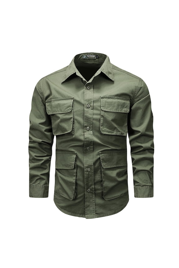 Mens Gym Shirts Quick Dry Moisture Wicking Button Down Hiking Shirts Ripstop ‌Fishing Safari Shacket‌ with Multi Pockets