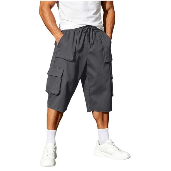 YSUEJPF Mens Long Shorts Ripstop Wrinkle Resistant Baggy Cargo Capri Pants Twill Stretchy Outdoor Capris with Multi Pockets