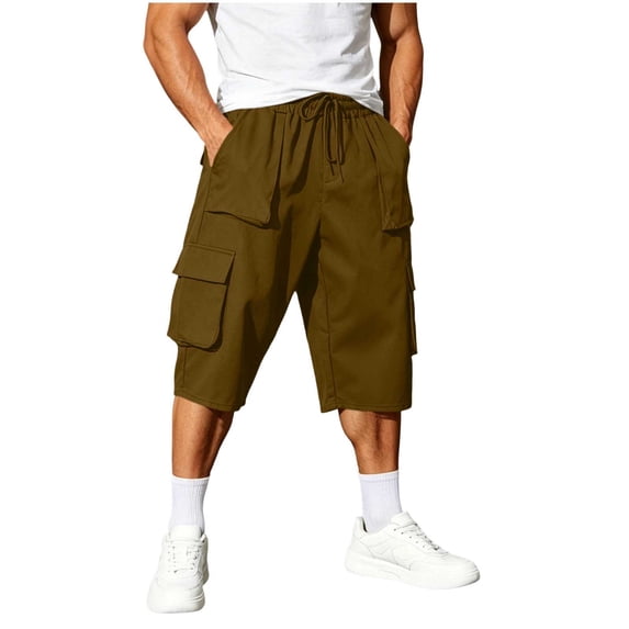 YSUEJPF Mens Long Shorts Ripstop Wrinkle Resistant Baggy Cargo Capri Pants Twill Stretchy Outdoor Capris with Multi Pockets