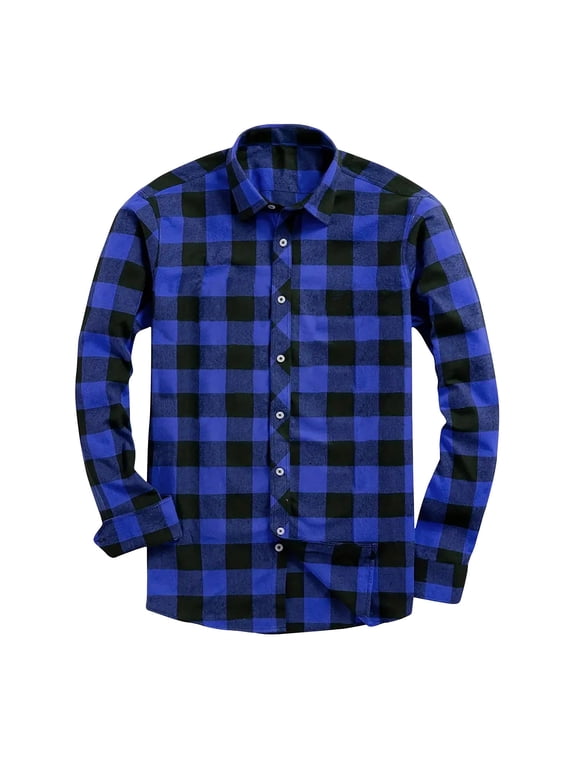 Mens Plaid Flannel Shirts Fall Retro Casual Button Down Work Shirts Long Sleeve Spread Collar Baggy Comfy Shackets