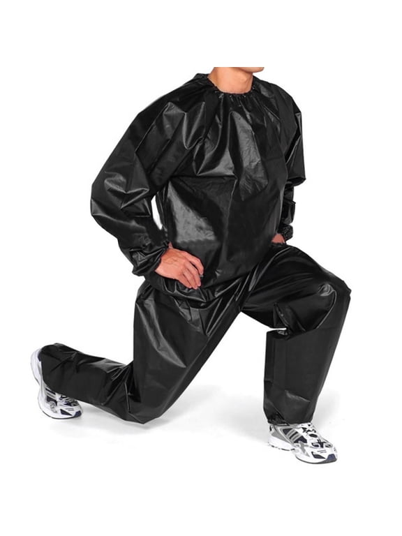 Mens Plus Size Sauna Suit Sweat Suit 2 Piece Outfits Ripstop Crewneck Long Sleeve Tops & Pants for Gym Fitness Weight Loss