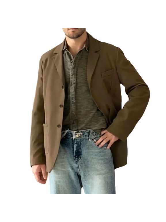 Men's Suits Single Breasted Classic Solid Blazer Long Sleeve Business Casual Sport Coat for Wedding Prom Party