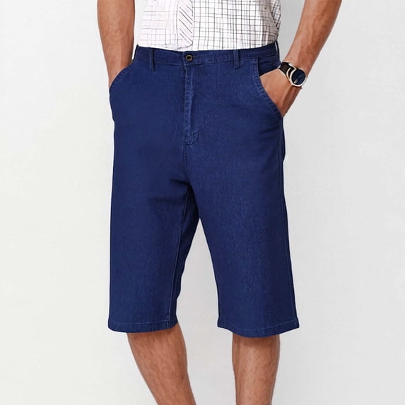 YSUEJPF Mens Vintage Straight Leg Denim Pants Flat Front Jean Shorts Knee Length Jorts (Available in Big & Tall)