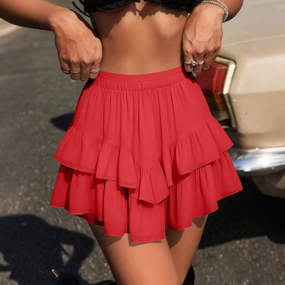 YSUEJPF Mini Skirts for Women Boho Ruffle Tiered Skorts Casual High Waist Short Skirt for Golf Tennis