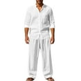 thumbnail image 1 of YSUEJPF Pajama Sets for Men 2 Piece Faux Linen Button Down Long Sleeve Shirts & Pants Loose Fit Lightweight Lounge Sets, 1 of 8