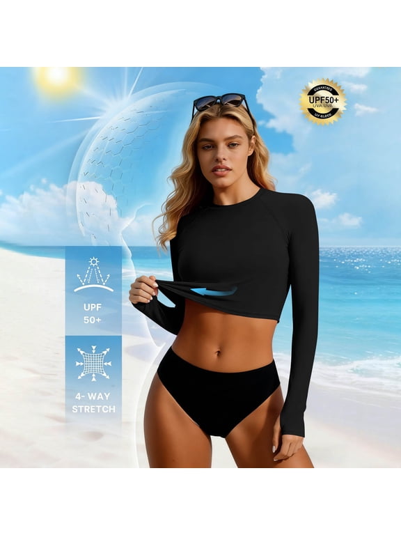 Rash Guard Swimsuit for Women Long Sleeve UPF 50+ Sun Protection Crop Swim Shirts Quick Dry Bathing Suits