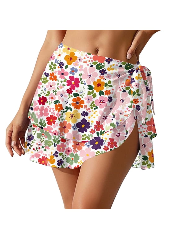 Sarong Wraps for Women Sheer Chiffon Tie Side Beach Swimsuit Coverup Short Bathing Suit Cover Up Skirt for Swimwear