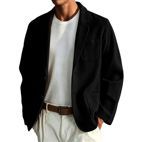 YSUEJPF Short Overcoats for Men Two Button Notch Lapel Long Sleeve Coats Business Casual Formal Overcoats with Multi Pockets