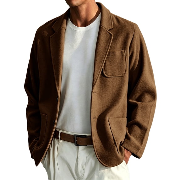 YSUEJPF Short Overcoats for Men Two Button Notch Lapel Long Sleeve Coats Business Casual Formal Overcoats with Multi Pockets