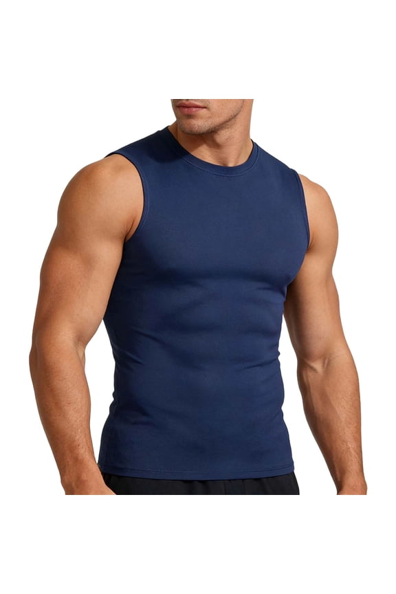 Sleeveless Crew Neck Muscle Shirts for Men Slim Fit Quick Dry Workout Tank Tops Breathable Athletic Solid Base Shirts
