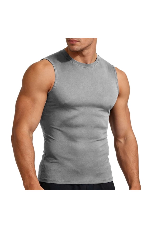 Sleeveless Crew Neck Muscle Shirts for Men Slim Fit Quick Dry Workout Tank Tops Breathable Athletic Solid Base Shirts