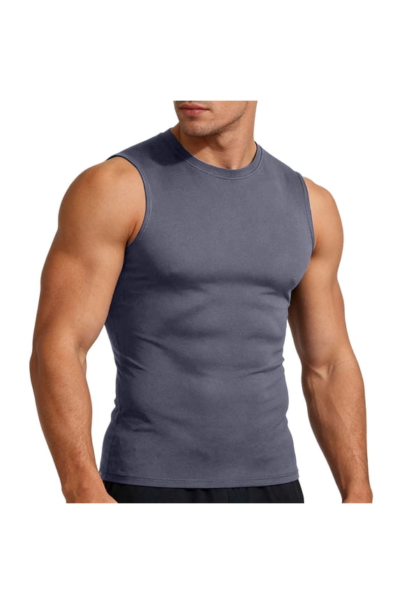 Sleeveless Crew Neck Muscle Shirts for Men Slim Fit Quick Dry Workout Tank Tops Breathable Athletic Solid Base Shirts