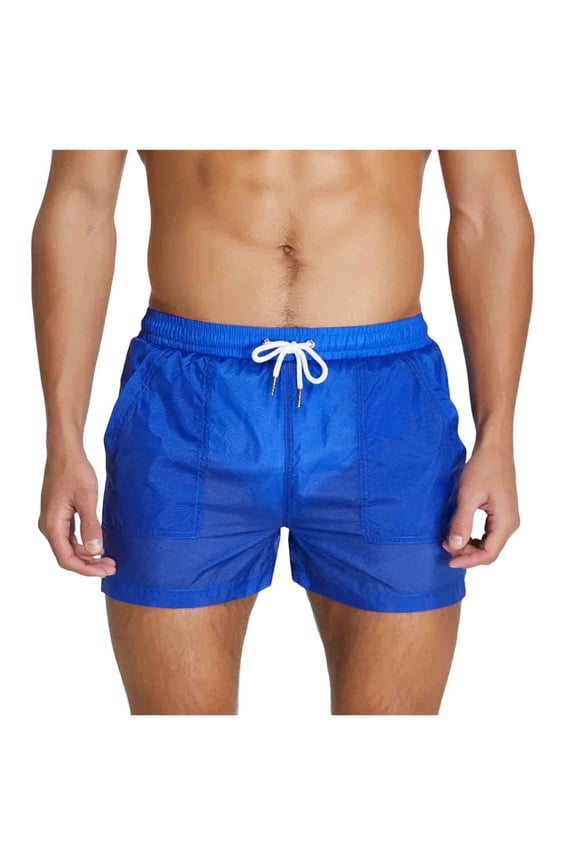 Swim Trunks for Men See Through Quick Dry Shorts Mesh Sheer Drawstring Beach Board Shorts with Pockets