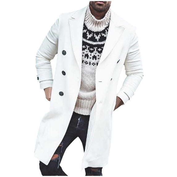 YSUEJPF Trench Coat for Men Double Breasted Notch Lapel Wool Overcoats Fall Winter Business Casual Long Sleeve Peacoat Classic Outerwear