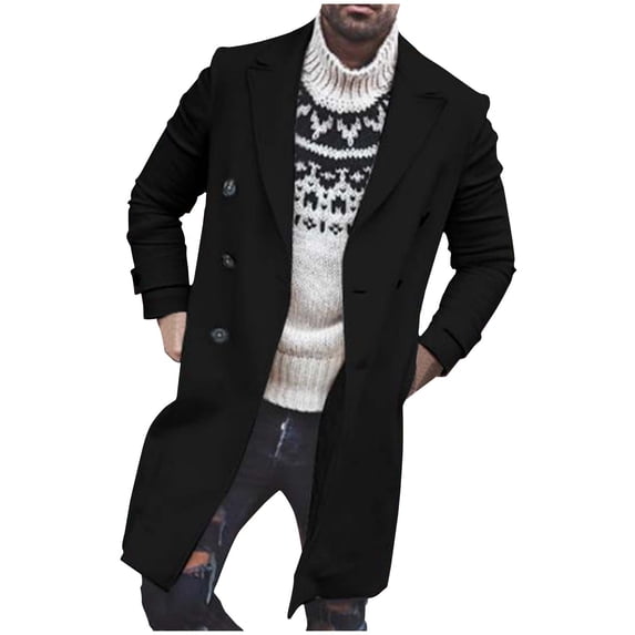 YSUEJPF Trench Coat for Men Double Breasted Notch Lapel Wool Overcoats Fall Winter Business Casual Long Sleeve Peacoat Classic Outerwear
