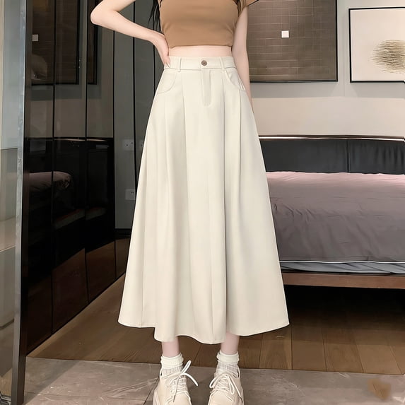 YSUEJPF Women Summer Blazer Skirt A-Line Pleated High Waist Long Skirt Dressy Office Skirts with Pockets