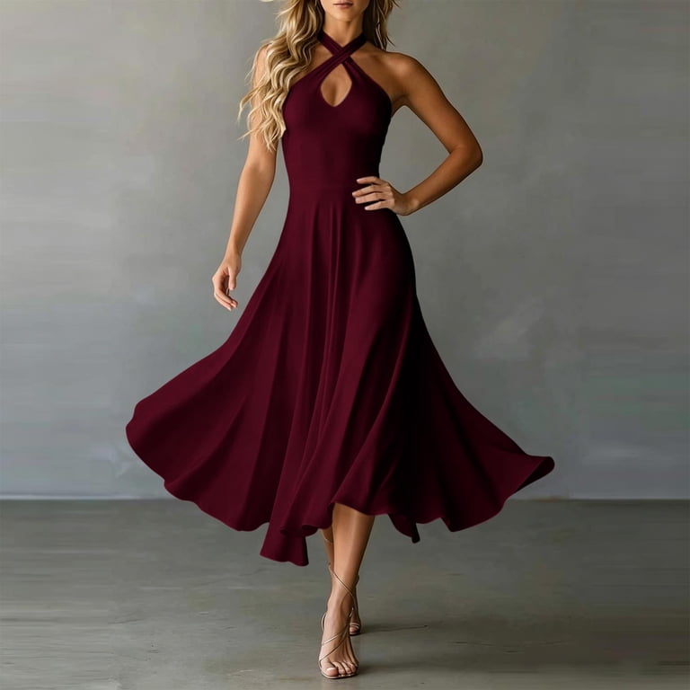criss cross halter dress midi Womens Criss Cross Tank Midi Dress