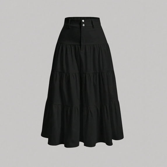 YSUEJPF Women's High Waist Tiered Long Skirt Ruffled Loose Fit Flowy Skirts Solid Work Summer Beach Skirts