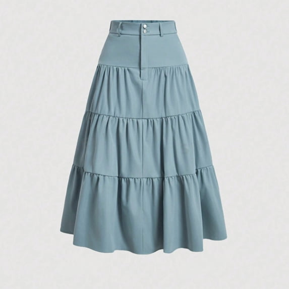 YSUEJPF Women's High Waist Tiered Long Skirt Ruffled Loose Fit Flowy Skirts Solid Work Summer Beach Skirts