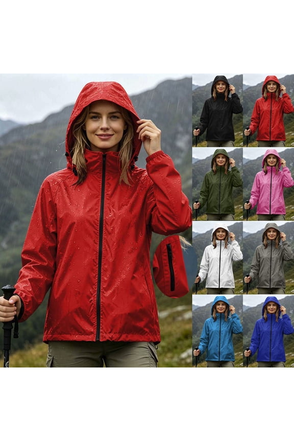Women's Waterproof Rain Jacket Hooded Full Zip Up Lightweight Windbreakers Outdoor Rain Coat for Hiking Travel