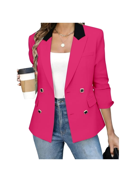 Womens Blazer Double Breasted Peak Lapel Long Sleeve Business Casual Suit Jackets for Wedding Formal Dinner Prom