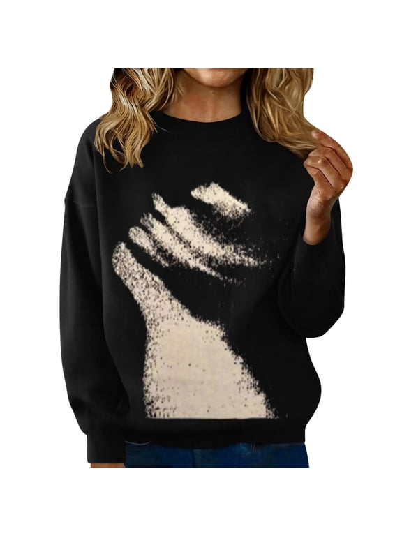 Womens Graphic Sweaters Gothic Y2K Vintage Long Sleeve Round Neck Pullover Sweaters Casual Knit Streetwear