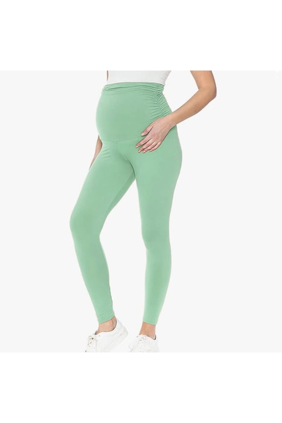 Womens High Waisted Leggings Maternity Stretch Skinny Side Ruched Capri Pants Postpartum Classic Booty Lifting Tights
