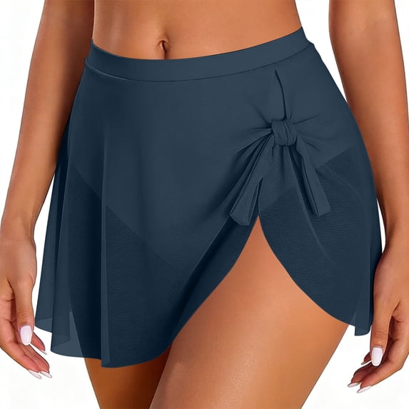 YSUEJPF Womens High Waisted Mini Swim Skirt Tie Knot Mesh Bathing Suit Bottoms Wrap Skort Beachwear