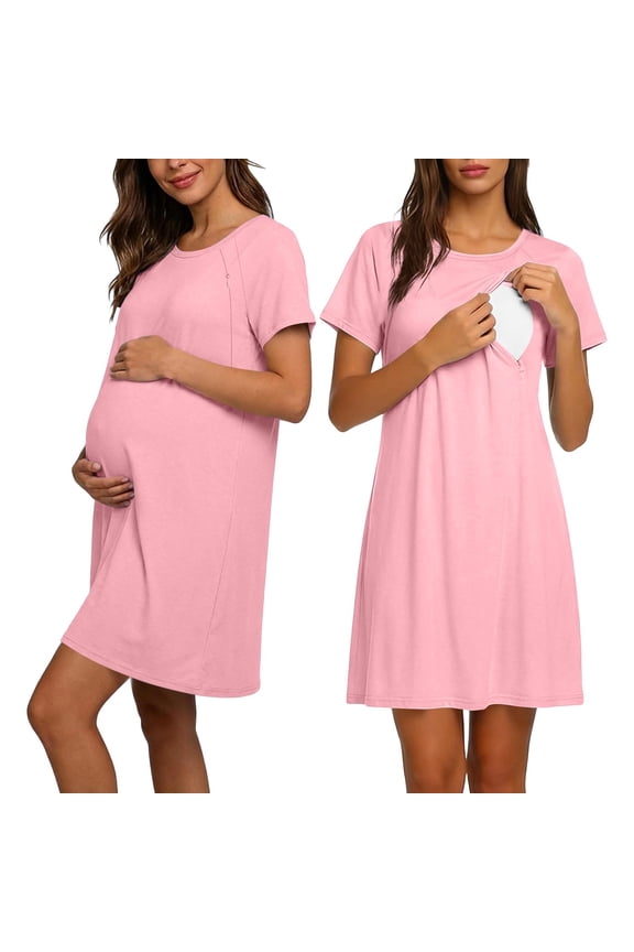 Womens Labor and Delivery Gown Maternity Nursing Nightgowns Short Breasfeeding Sleepwear