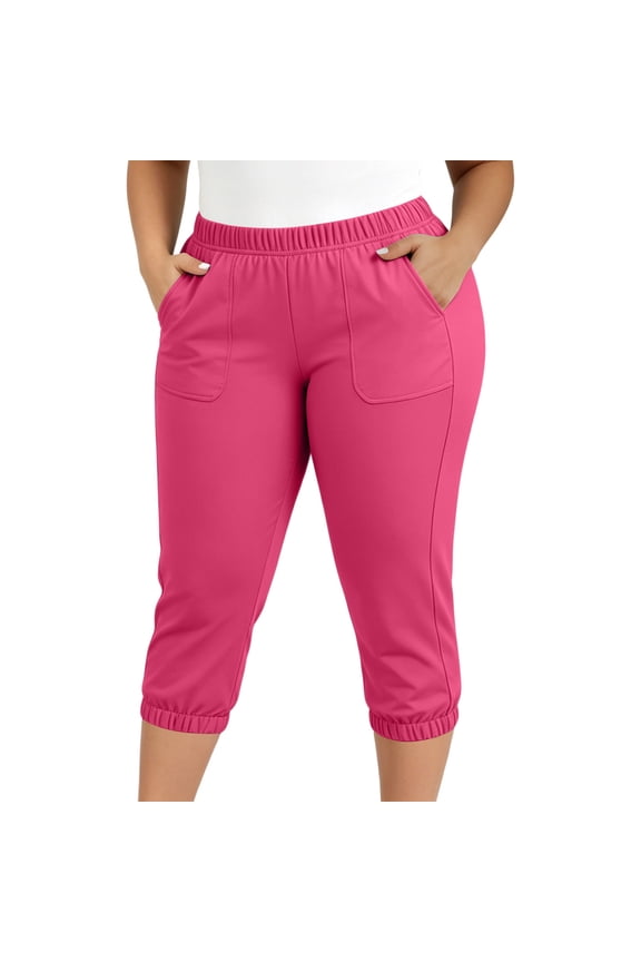 Womens Plus Size Cropped Pants Elastic Waist Tummy Control Butt Lifting Capri Yoga Pants with Pockets