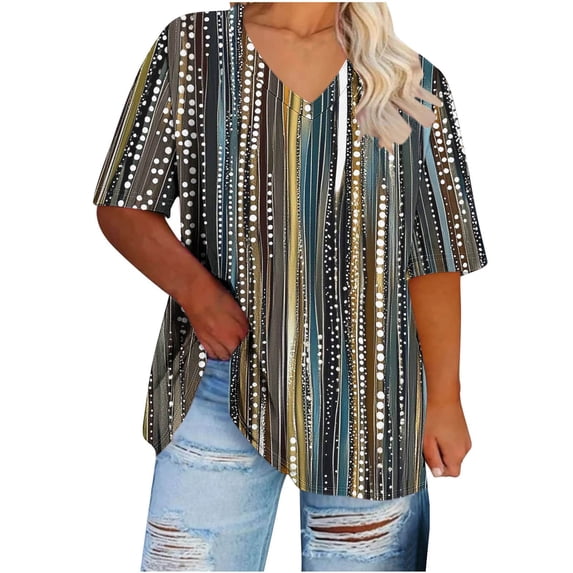 YSUEJPF Womens Plus Size Summer Tops Short Sleeve V Neck T Shirts Floral Tunics Trendy Graphic Tees