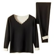 thumbnail image 1 of YSUEJPF Womens Seamless Thermal Underwear Sets Fleece Lined Base Layer Ruffle V Neck Long Johns Top & Bottom Stretchy Warm for Cold Weather, 1 of 2
