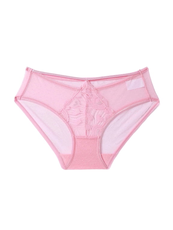 Womens See Through Cheeky Underwear Lace Floral Sheer Mesh Lingeries High Waisted Breathable Polka Dot String Briefs