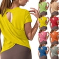 thumbnail image 1 of YSUEJPF Womens Workout Tops Short Sleeve Open Back Yoga Shirt Crew Neck Athletic Gym Running Tees, 1 of 8
