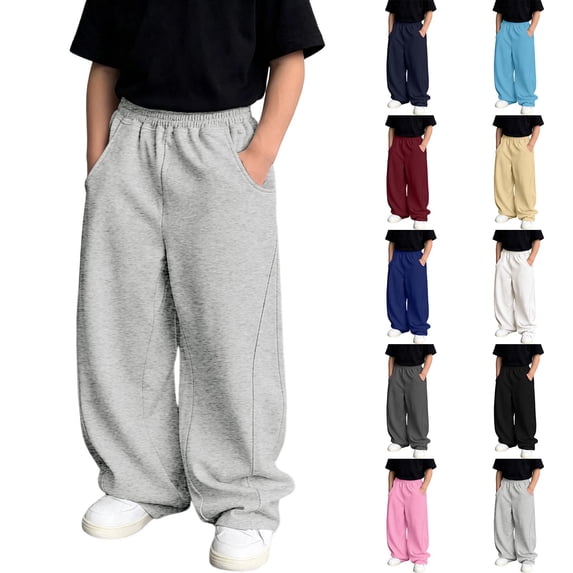 YSYWHUE Boys' Baggy Sweatpants | Wide Leg, Drawstring, Athletic, Baggy, Open Bottom, with Pockets, Casual, Back to School, Teen, Tween, for Kids