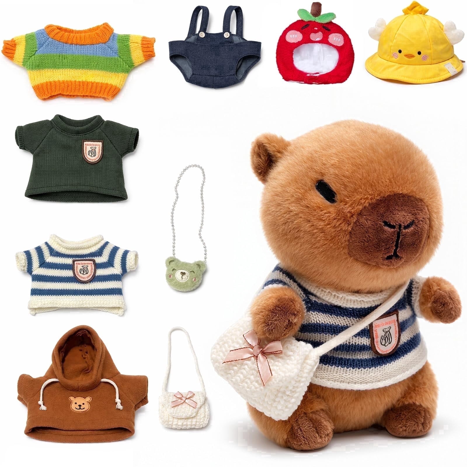 YSZZYSM Peluche Capibara de 10.2 Pulgadas con 9 Atuendos y Accesorios, Set de Disfraces para Niños